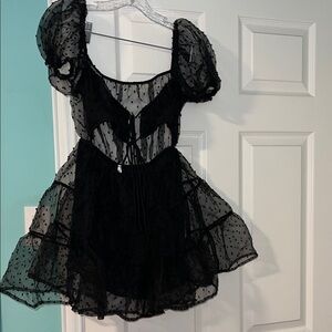 Lucy in the Sky Black Sheer Polka Dot Chemise